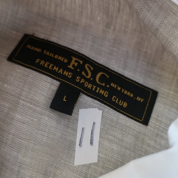 Mens Freemans Sporting Club Linen Gray, White Short Sleeve Button Down Shirt L - Picture 5 of 5